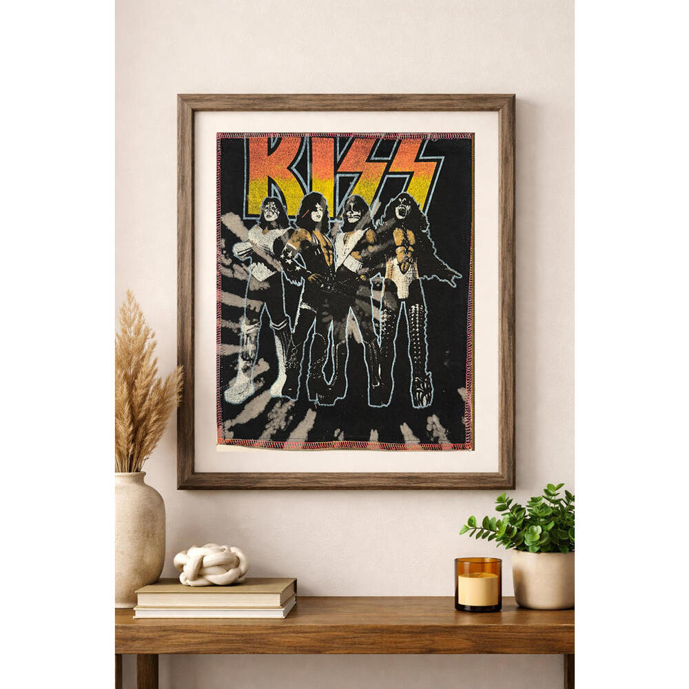two face threads smalls kiss rock band patch wall art decor custom upcycled